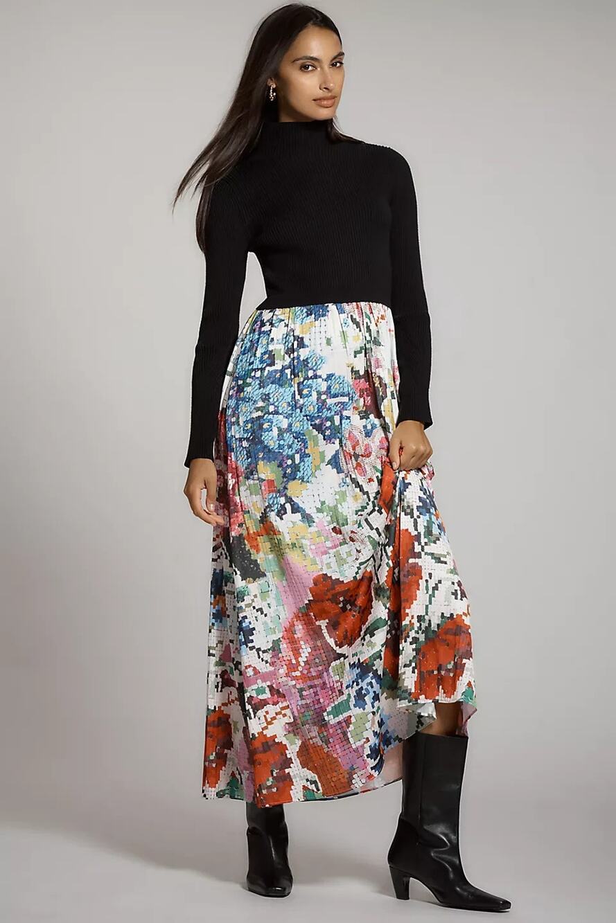 Kirstin Lamb For Anthropologie Thea Twofer Maxi Dress Black Multicolor Small